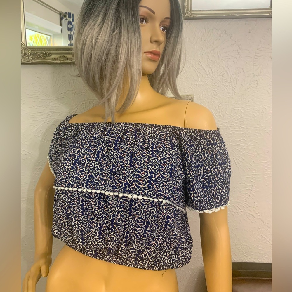 Navy blue and white crop top